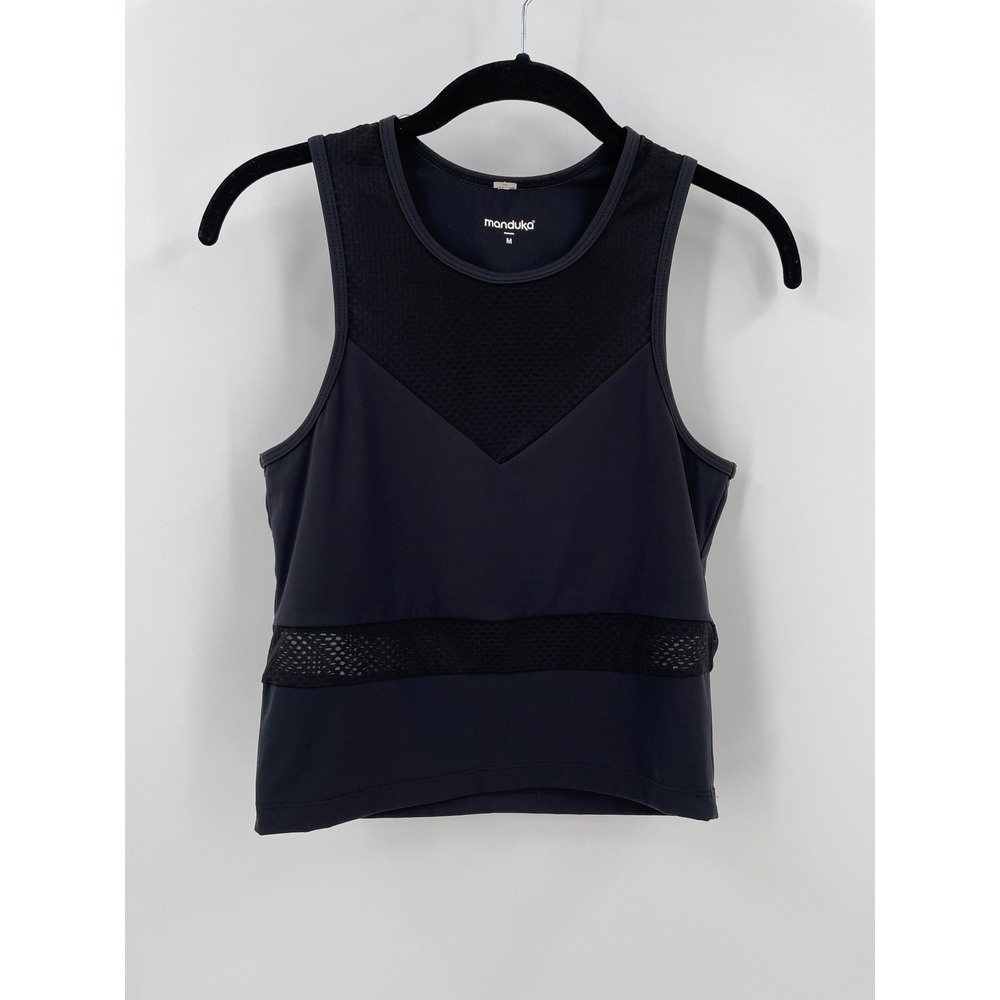 Manduka Black High Neck Mesh Cropped Tank Top M Yoga Athletic Workout